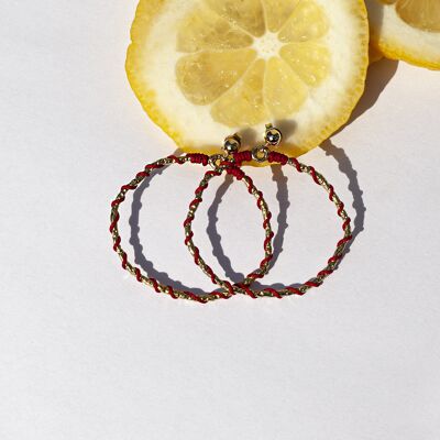 Midi Linda Hoop Earrings - Woven Cherry Red