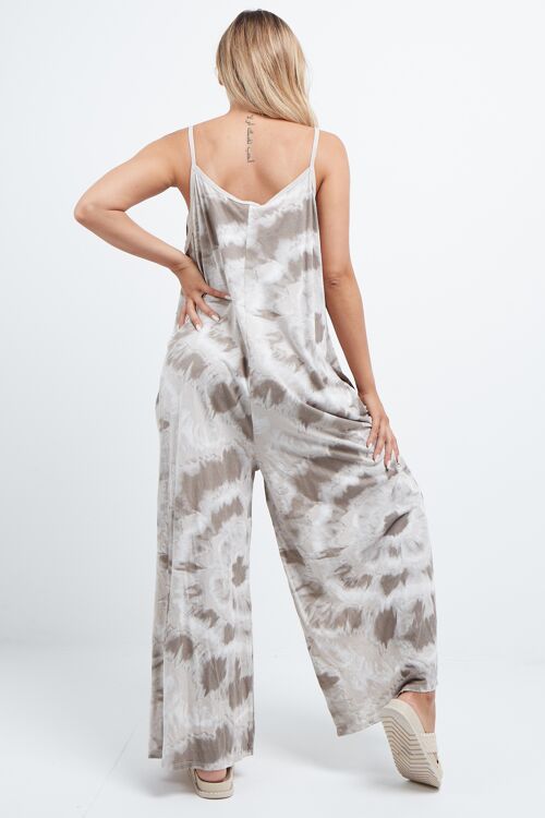 Beige tie dye jumpsuit