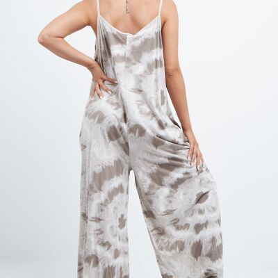 Beigefarbener Tie-Dye-Overall