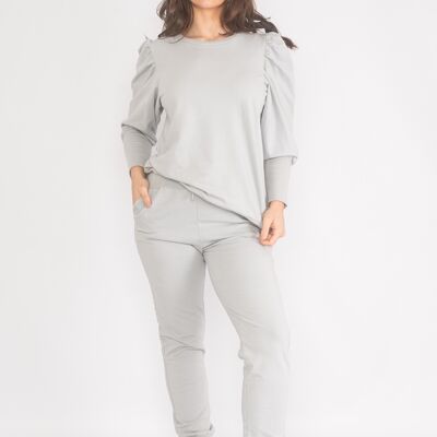 Graues Puffschulter-Loungewear-Set