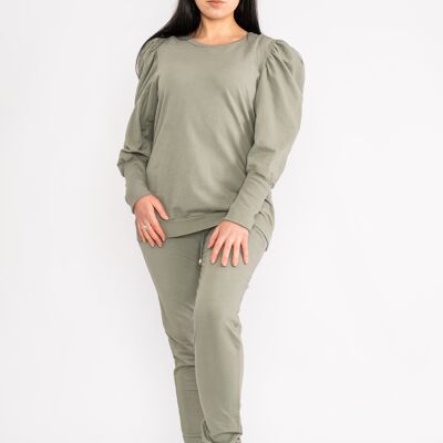 Loungewear-Set mit Puffschultern in Khaki