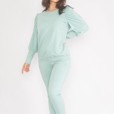 Set loungewear con spalla a sbuffo color menta