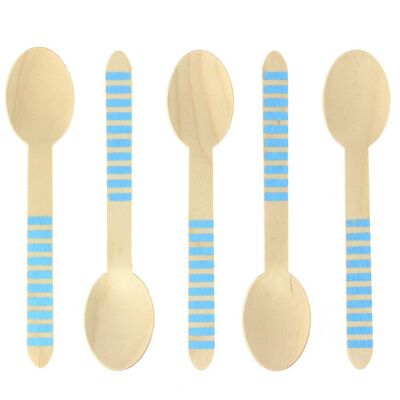 10 Blue Stripes Wooden Spoons