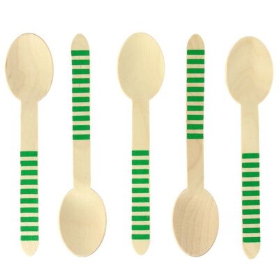 10 Green Stripes Wooden Spoons