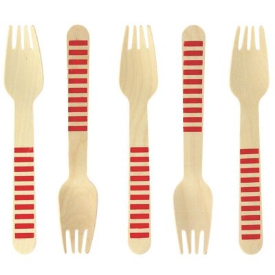 10 tenedores de madera de rayas rojas