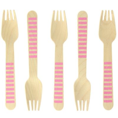 10 Pink Stripes Wooden Forks
