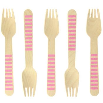 10 Fourchettes en bois Rayures Rose 1