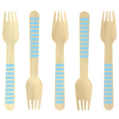 10 forchette in legno strisce blu