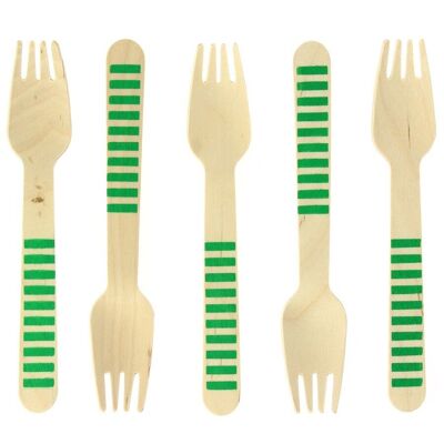 10 Green Stripes Wooden Forks
