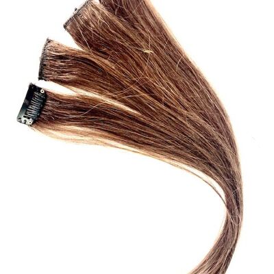 Extension à clips de vrais cheveux humains à reflets bruns chauds - Couleur instantanée sans colorant