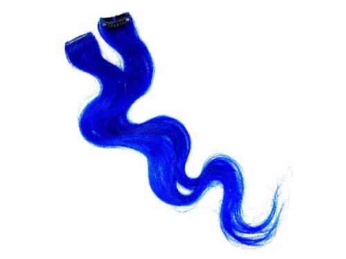 Remy Human Hair Extension Clip in Streak - Blue - Wavy 14