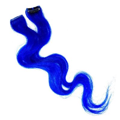 Remy Human Hair Extension Clip in Streak - Blue - Wavy 14