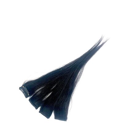 Remy Human Hair Extension Clip in Streak Jet Black 10 x 1