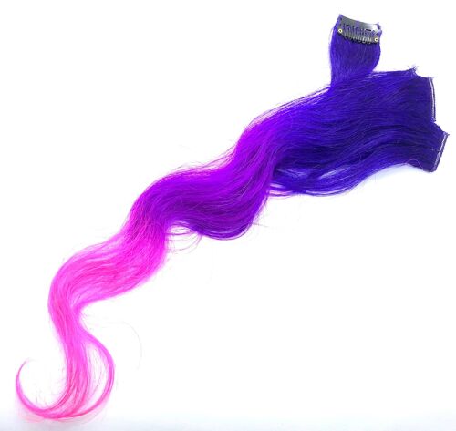 Remy Human Hair Extension Clip-in Streak -Ombré indigo purple/purple/pink - Single 14