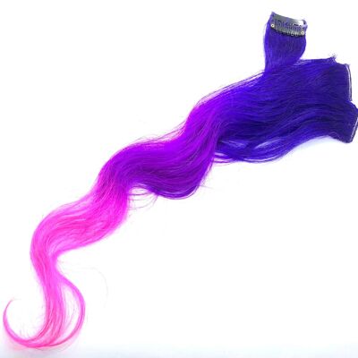 Remy Human Hair Extension Clip-in Streak -Ombré indigo purple/purple/pink - Single 14