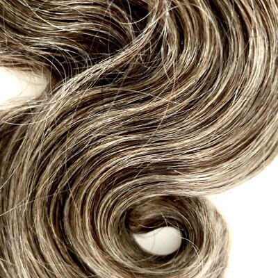 Cabello Castaño Sal y Pimienta | Edición limitada | Extensión de cabello humano con clip en mechas - Marrón/Gris 12
