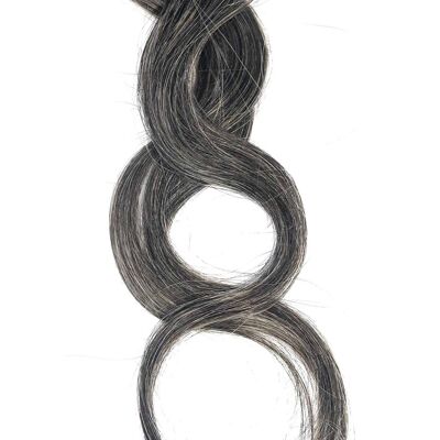 Cheveux noirs gris sel et poivre | Édition limitée | Extension de cheveux humains à clips avec mèches ondulées - Noir clair/gris