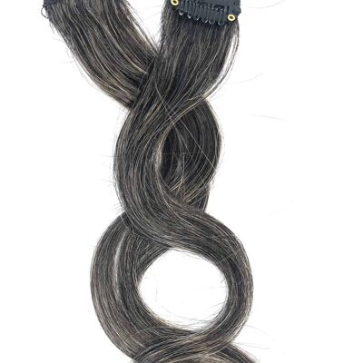 Cheveux noirs gris sel et poivre | Édition limitée | Extension de cheveux humains à clips avec mèches ondulées - Noir clair/gris