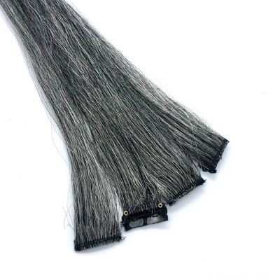Cheveux noirs gris sel et poivre | Édition limitée | Extension de Cheveux Humains à Clip Mèches Droites - Noir/Gris