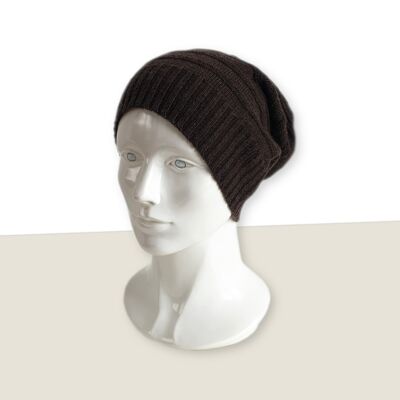 Slouchy Cashmere Beanie, Dark Chocolate