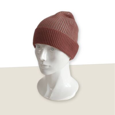 Luxury Merino Beanie, Fisherman Rib, Coral