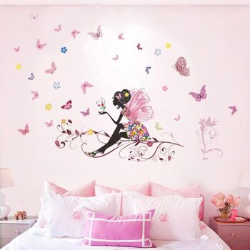 Stickers muraux chambre fille Fée de fleur de papillon 2