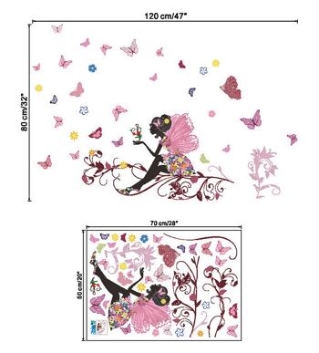 Stickers Muraux Fée Fleur Autocollants Mural Fille Papillon Stickers