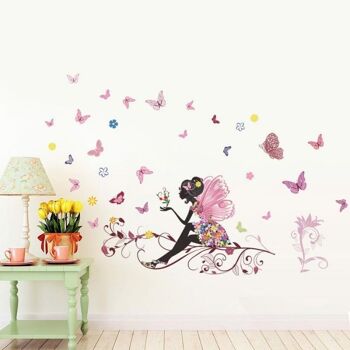 Achat Stickers muraux chambre fille Fée de fleur de papillon en gros