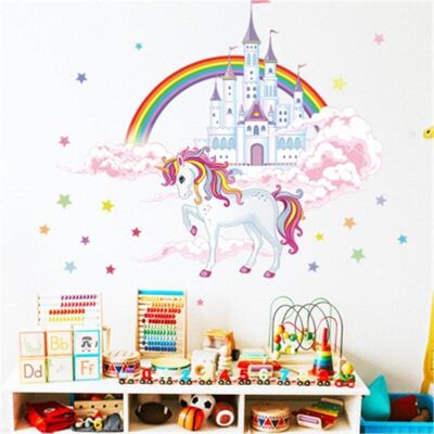Adesivi unicorno per la camera della ragazza castello arcobaleno