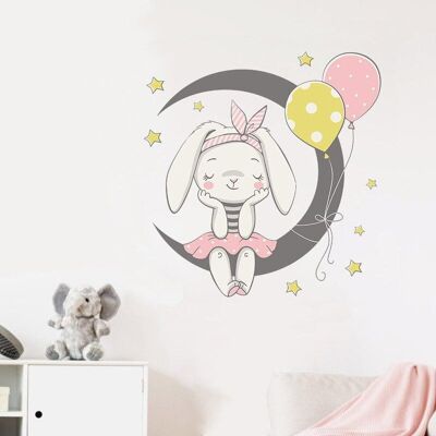 Rabbit sitting on the moon girls bedroom wall sticker