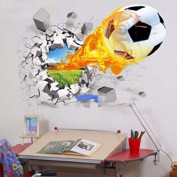 Autocollant mural 3d ballon de football en feu 1