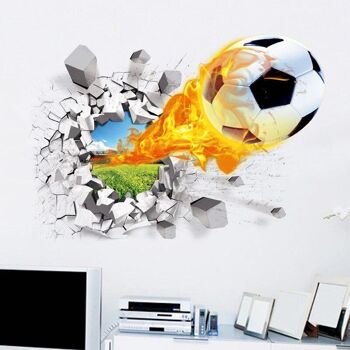 Autocollant mural 3d ballon de football en feu 3