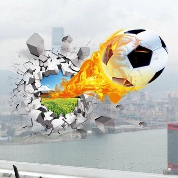 Autocollant mural 3d ballon de football en feu 4