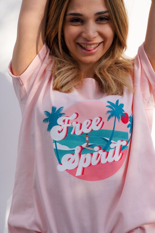 Tee-shirt short sleeves FREE SPIRIT - light pink sunset