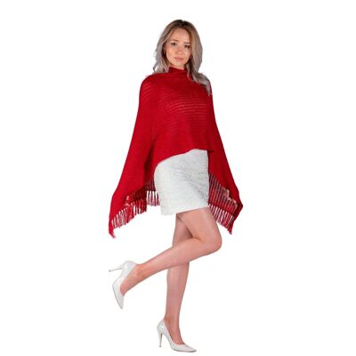 PONCHO ATALAYA EN BABY ALPACA - Rojo Carmín