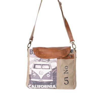 'Camper Van' Upcycled Canvas Flapover Cross Body Bag
