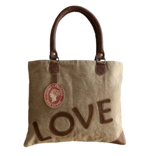 'Love' Upcycled Zip Top Canvas Tote