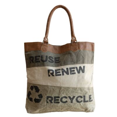 Sac fourre-tout en toile recyclée « réutiliser, renouveler, recycler »