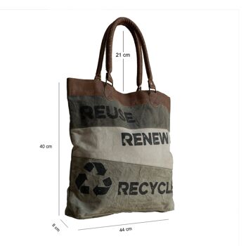 Sac fourre-tout en toile recyclée « réutiliser, renouveler, recycler » 3