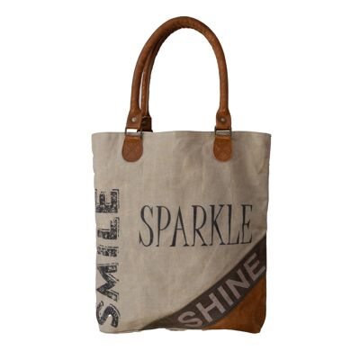 Borsa a mano in tela riciclata "Smile, Sparkle, Shine".