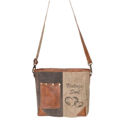 'Vintage Soul' Upcycled Canvas Cross Body Bag