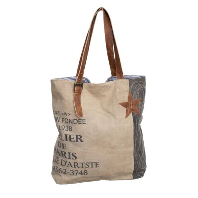 Borsa tote in tela riciclata francese vintage beige