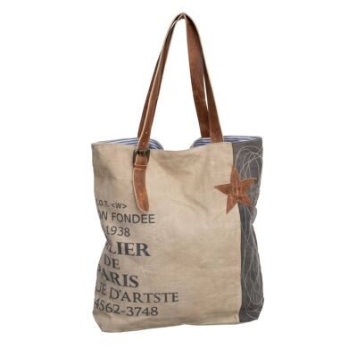 Beige Vintage French Upcycled Canvas Tote