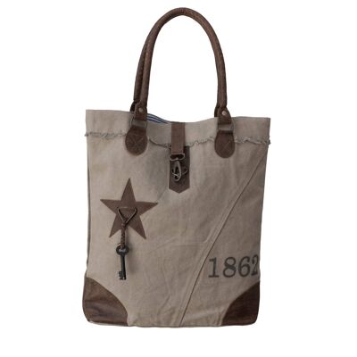 Beige Upcycled Canvas Tote Shopper