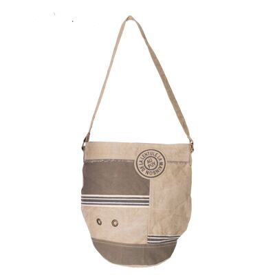 Bucket-Schultertasche aus Upcycled Canvas in Beige/Khaki