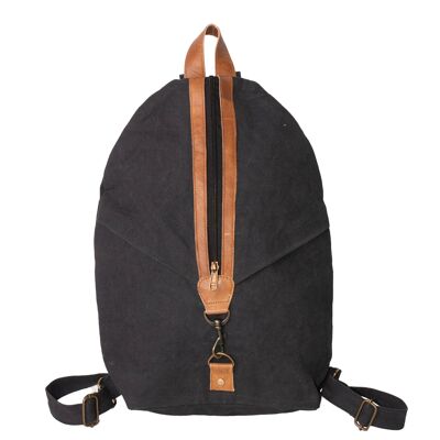 Black Upcycled Casual Canvas Backpack