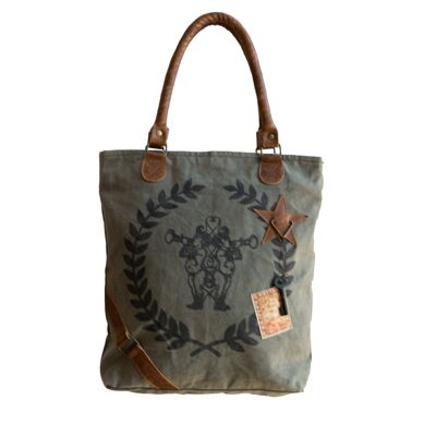 Bolso tote vintage de lona reciclada con querubines