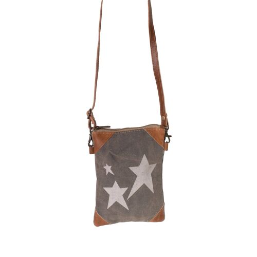 Stars Upcycled Grey Canvas Compact Cross Body Bag