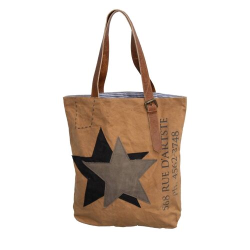 Tan 'Stars' Upcycled Canvas Tote