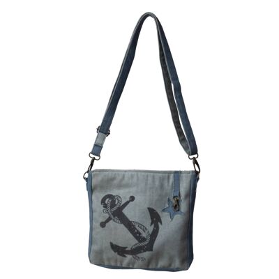 Vintage Denim Anchor Upcycled Canvas Umhängetasche